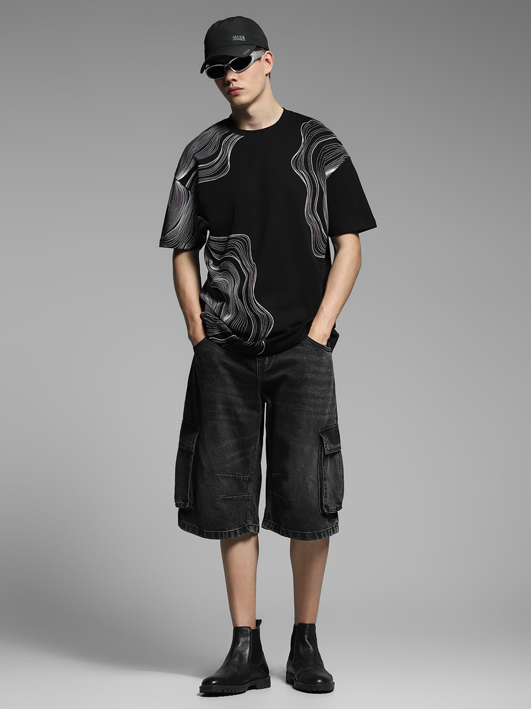 Black Printed Oversized Shirt