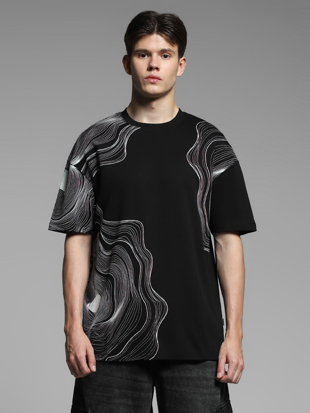 Black Printed Oversized Shirt