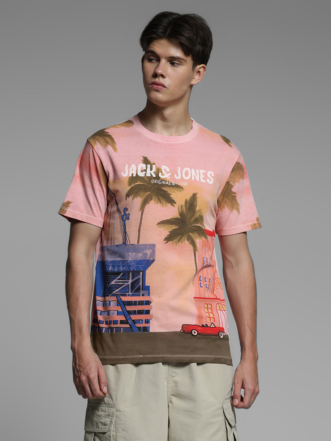 Pink Printed Cotton T-shirt