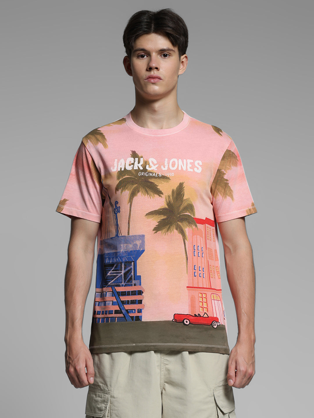 Pink Printed Cotton T-shirt