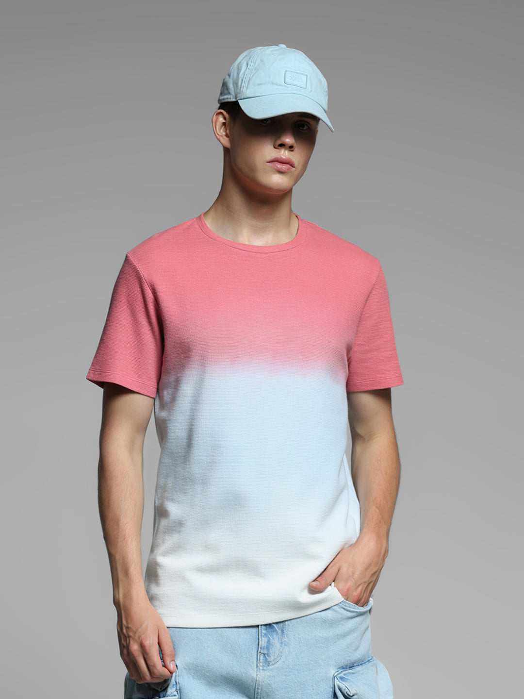 Pink Colourblocked Cotton T-shirt