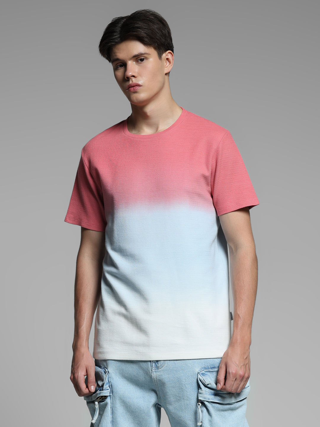 Pink Colourblocked Cotton T-shirt