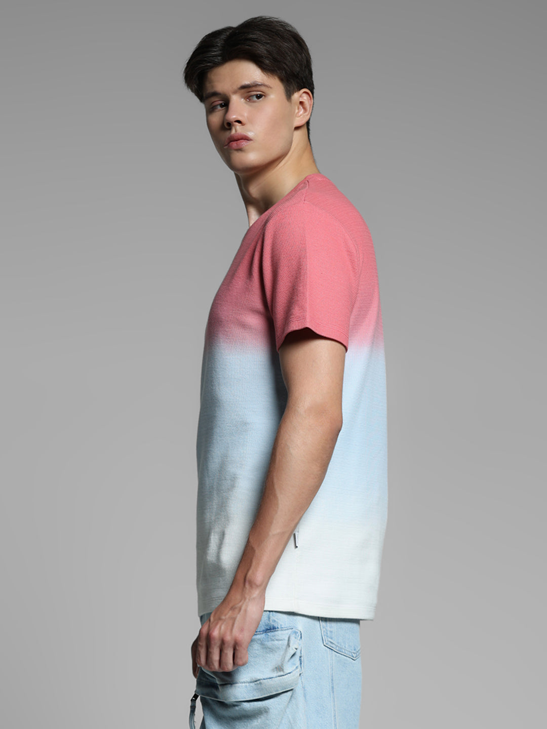 Pink Colourblocked Cotton T-shirt