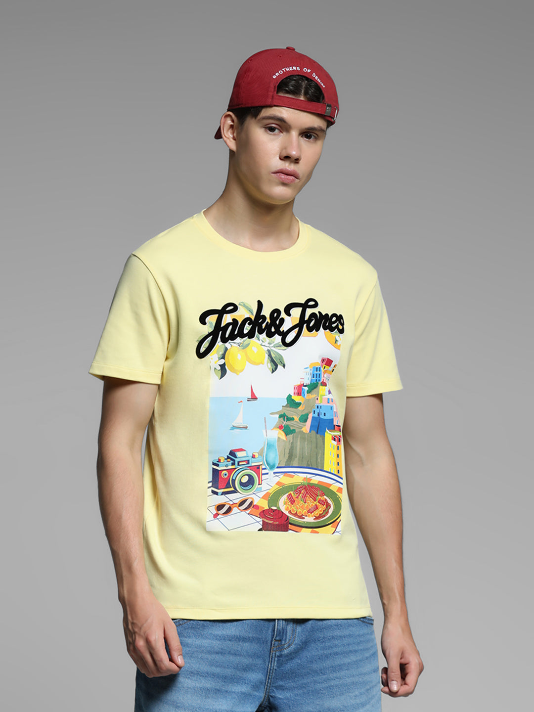 Yellow Printed Cotton T-shirt