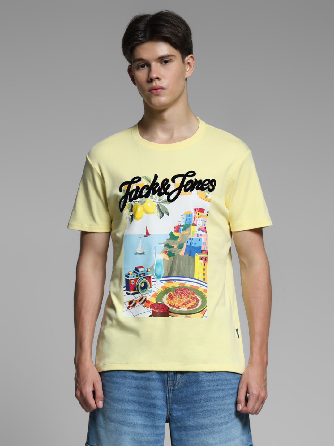 Yellow Printed Cotton T-shirt