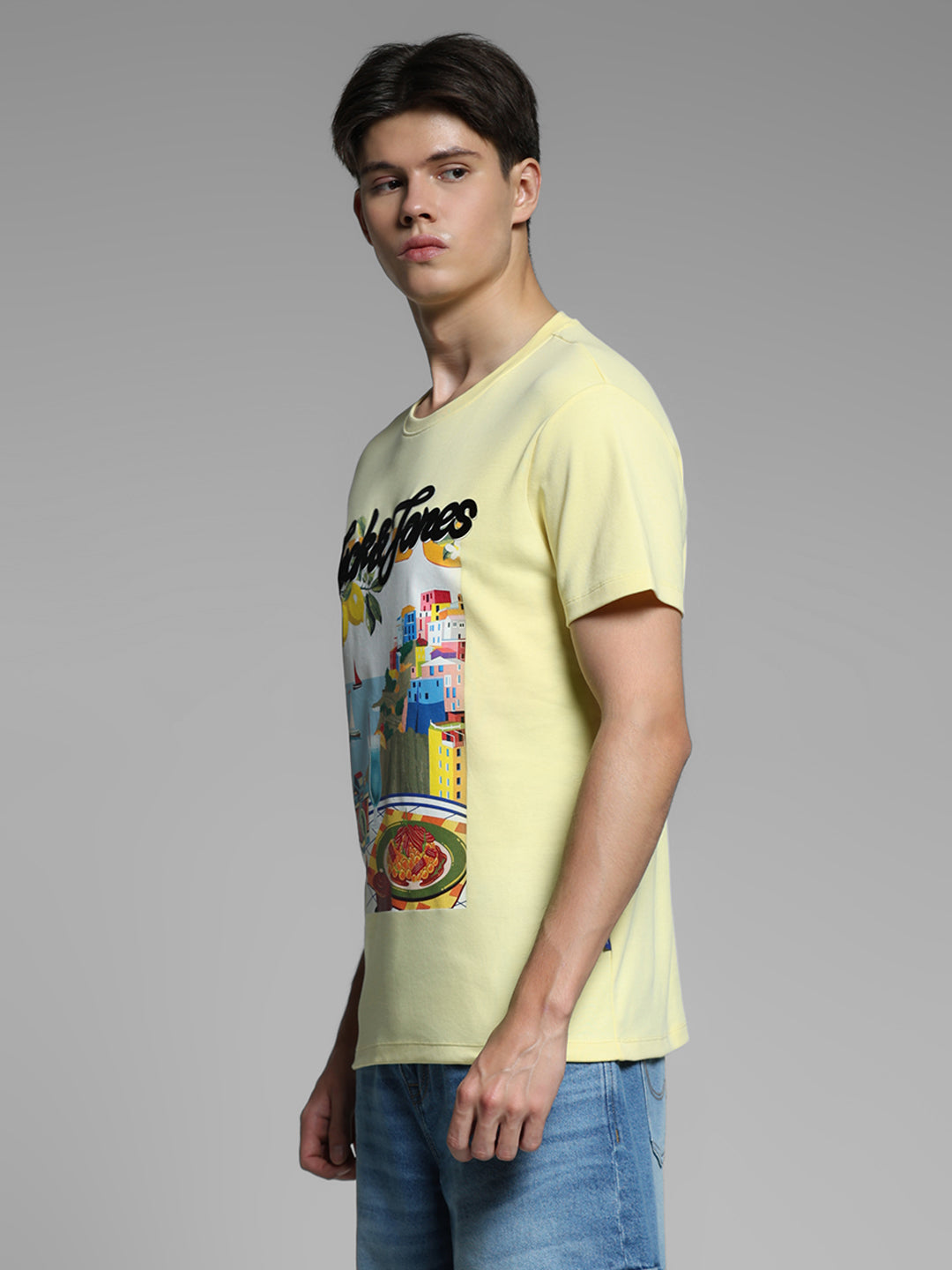 Yellow Printed Cotton T-shirt