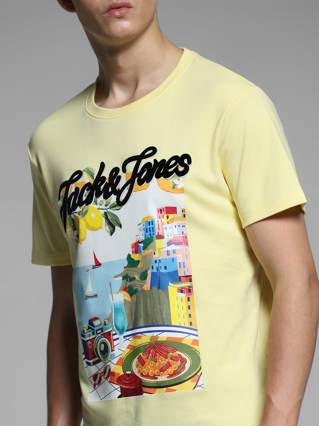 Yellow Printed Cotton T-shirt