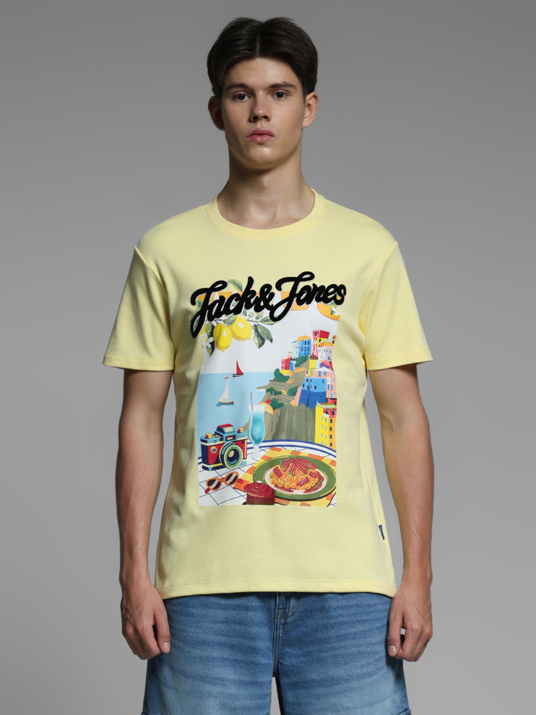 Yellow Printed Cotton T-shirt