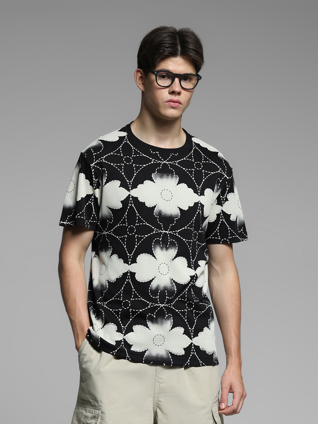 Black Printed Cotton T-shirt