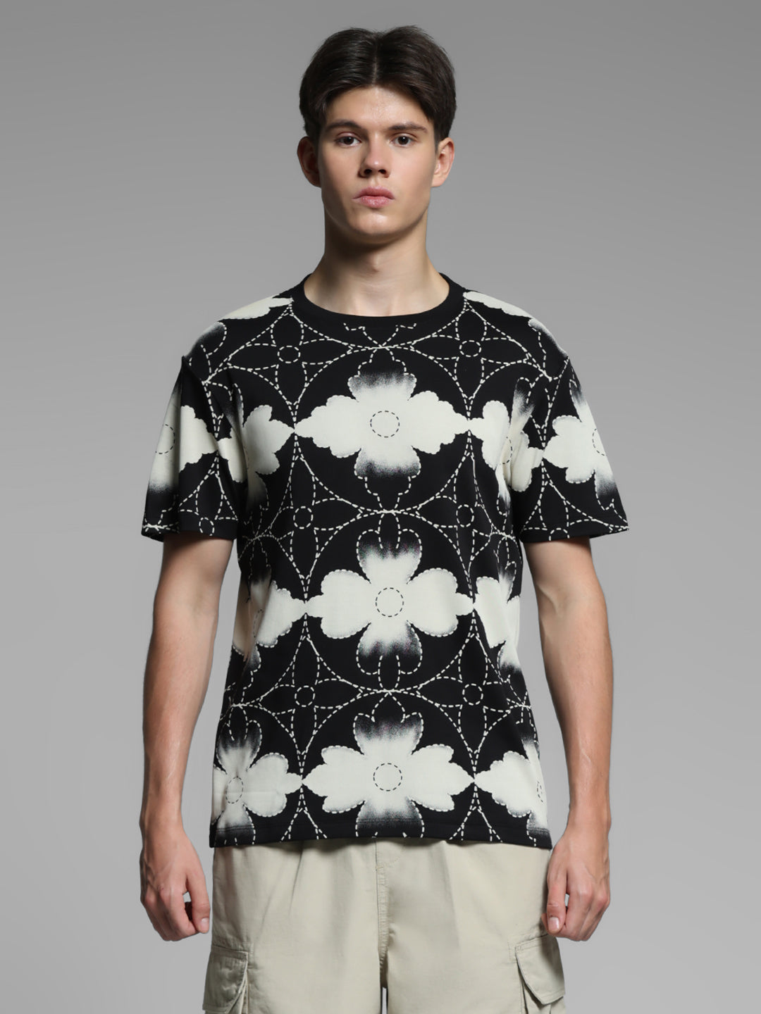 Black Printed Cotton T-shirt