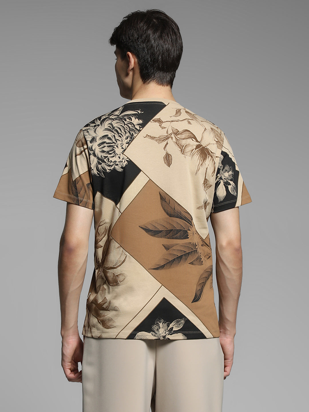 Printed Cotton T-shirt - Light Brown