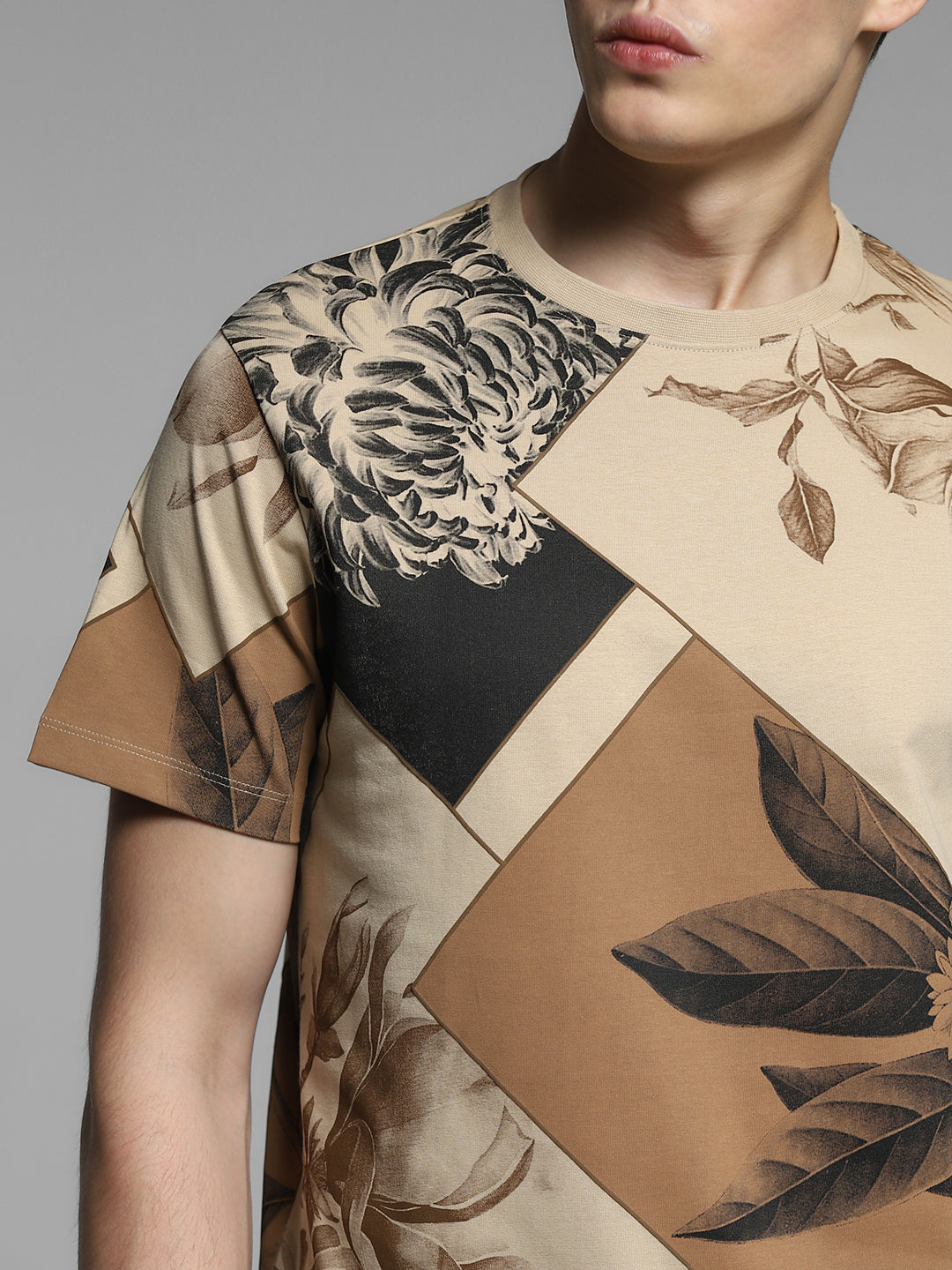 Printed Cotton T-shirt - Light Brown