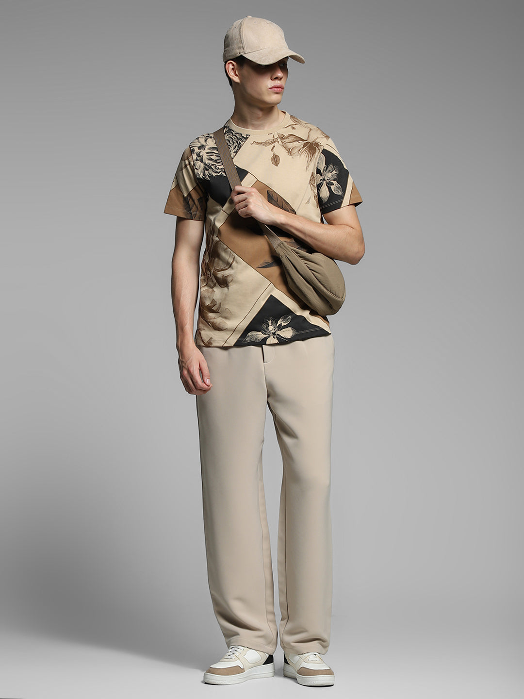 Printed Cotton T-shirt - Light Brown