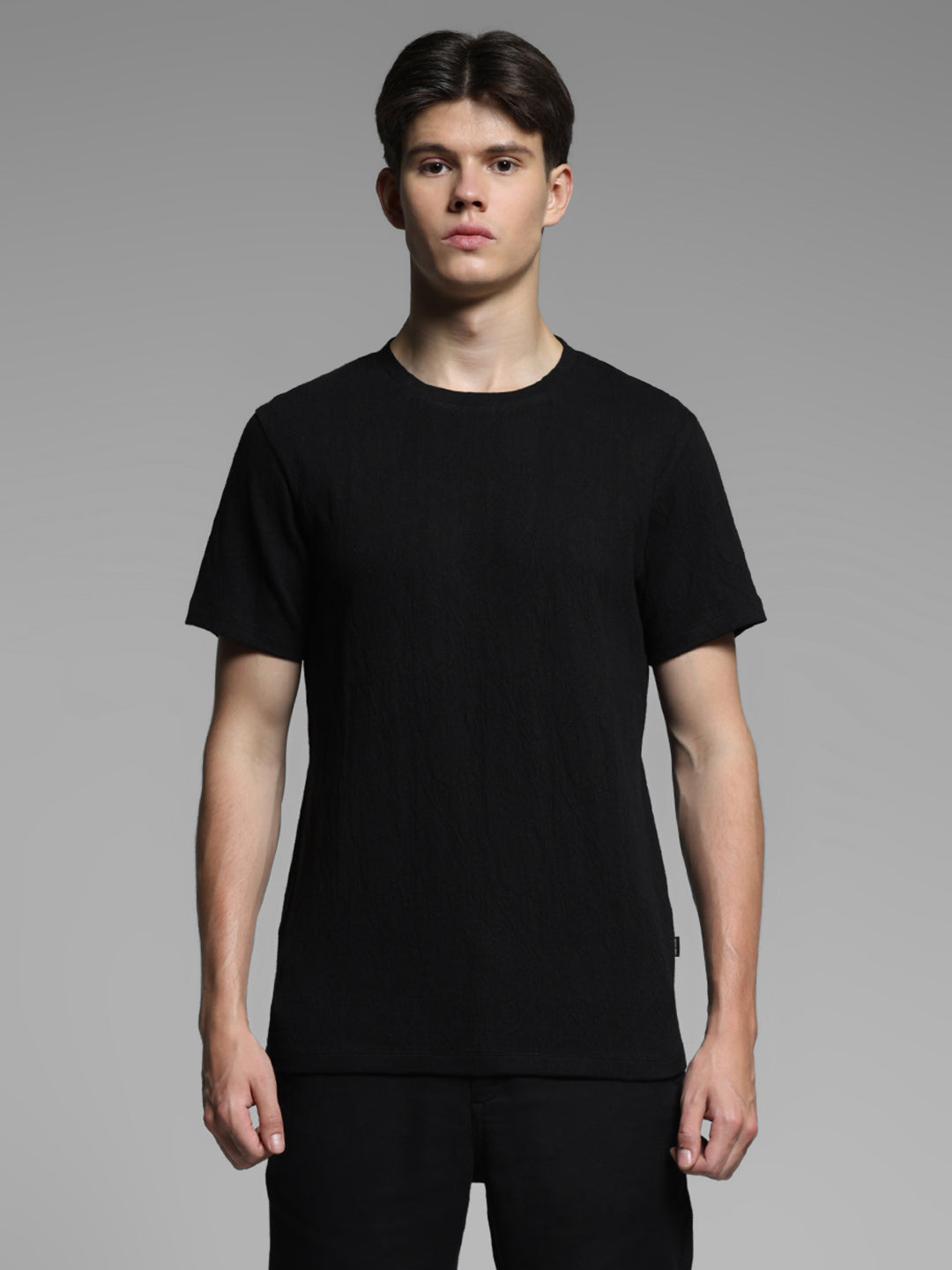 Black Cotton Crew Neck T-shirt