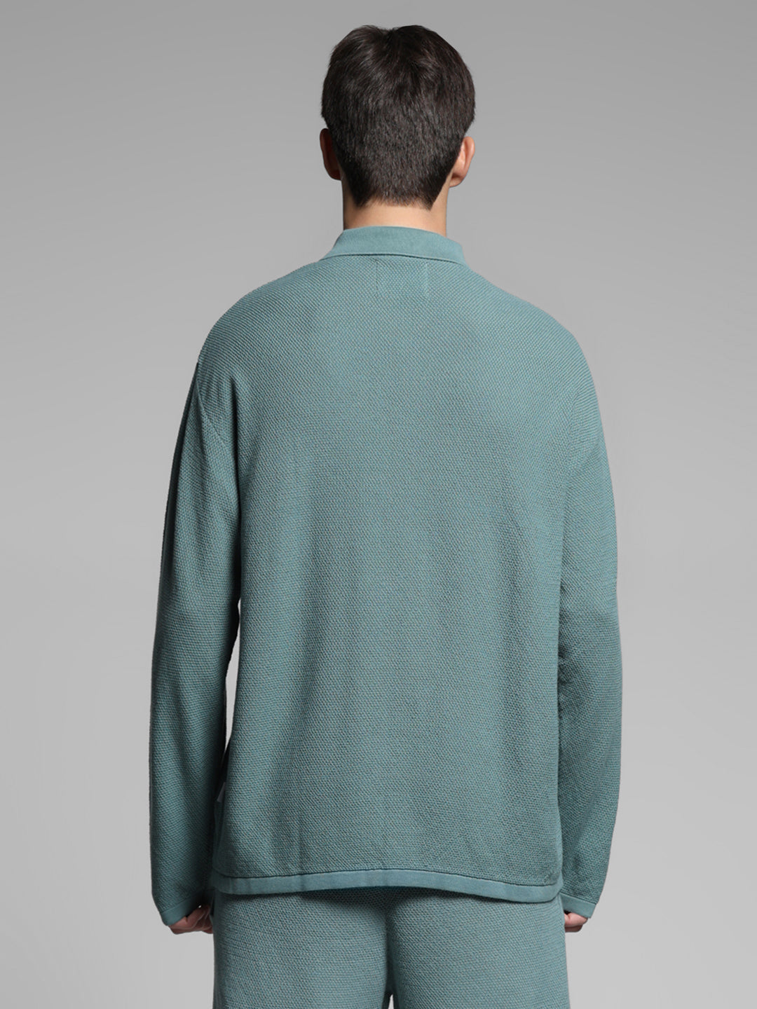 Green Front Open Knit Polo