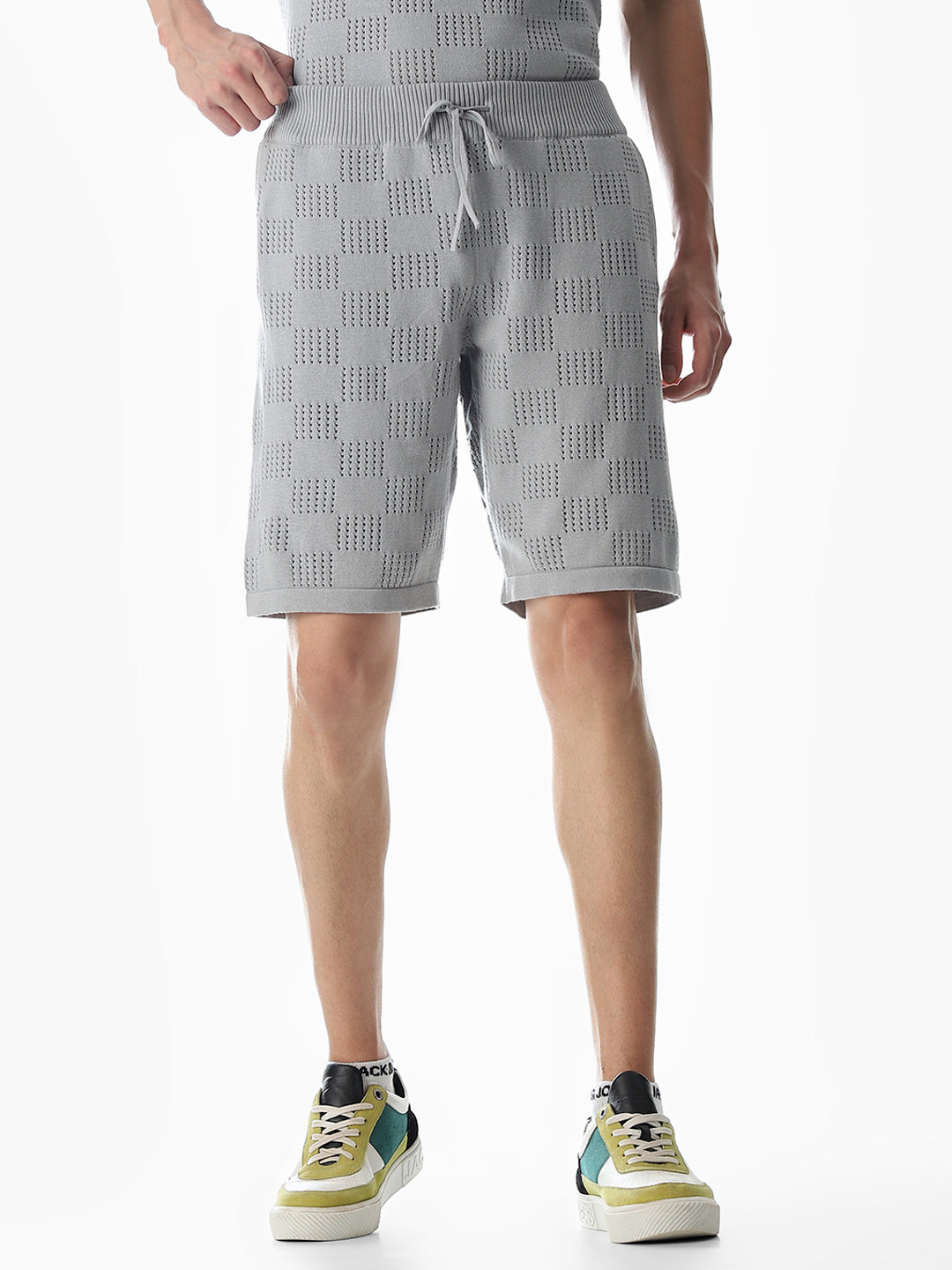 Grey Knitted Jacquard Shorts