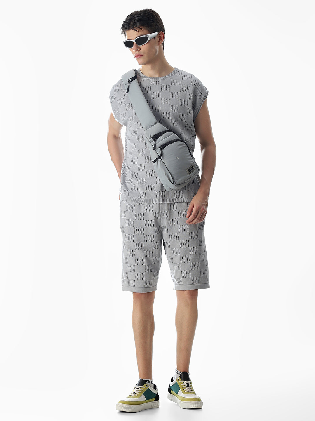 Grey Knitted Jacquard Shorts