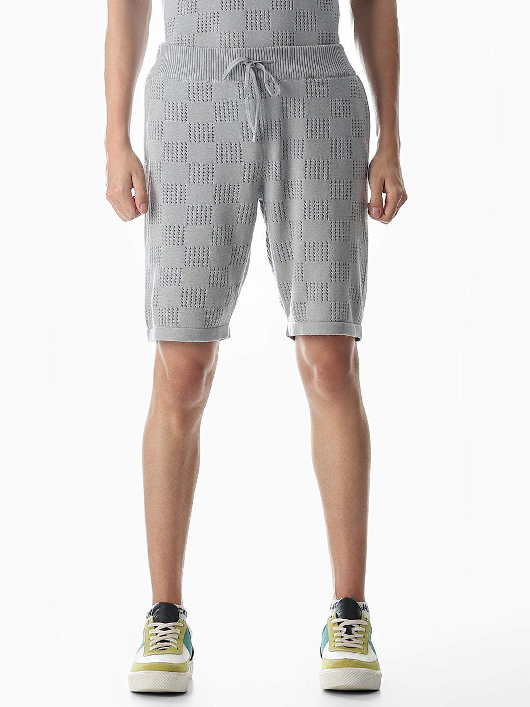 Grey Knitted Jacquard Shorts