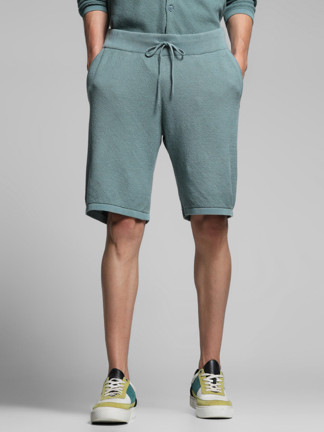 Green Mid Rise Knit Shorts