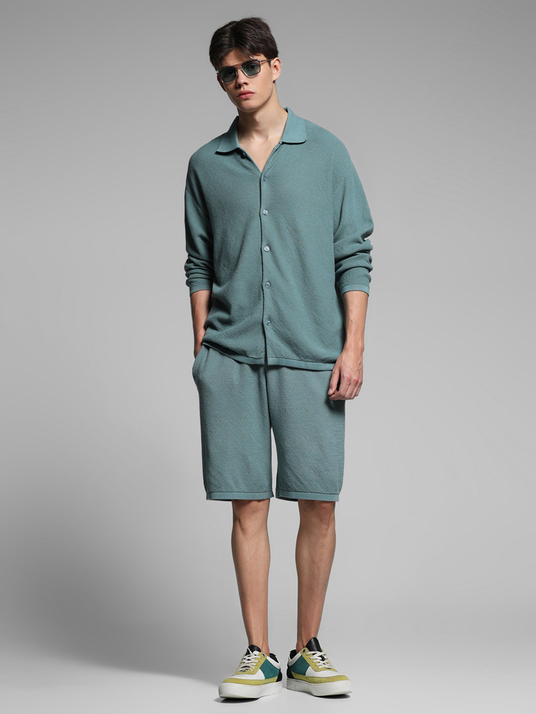 Green Mid Rise Knit Shorts