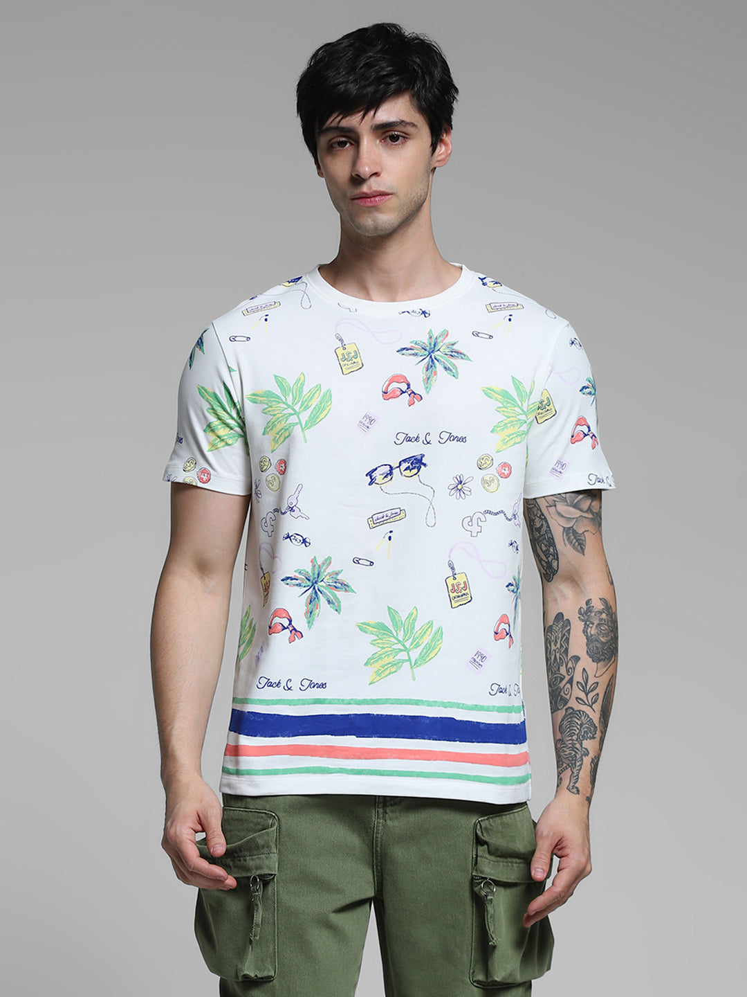 White Printed Crew Neck T-shirt