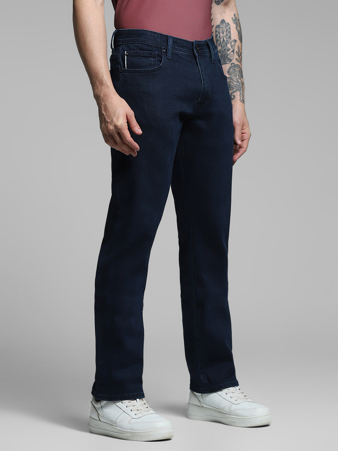 Dark Blue Low Rise Clark Regular Fit Jeans