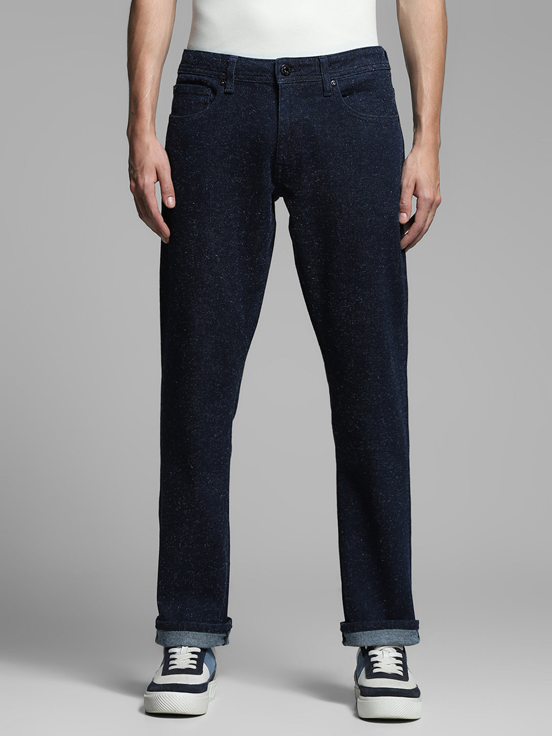 Men's Regular Fit Low Rise Dark Blue Solid Jeans
