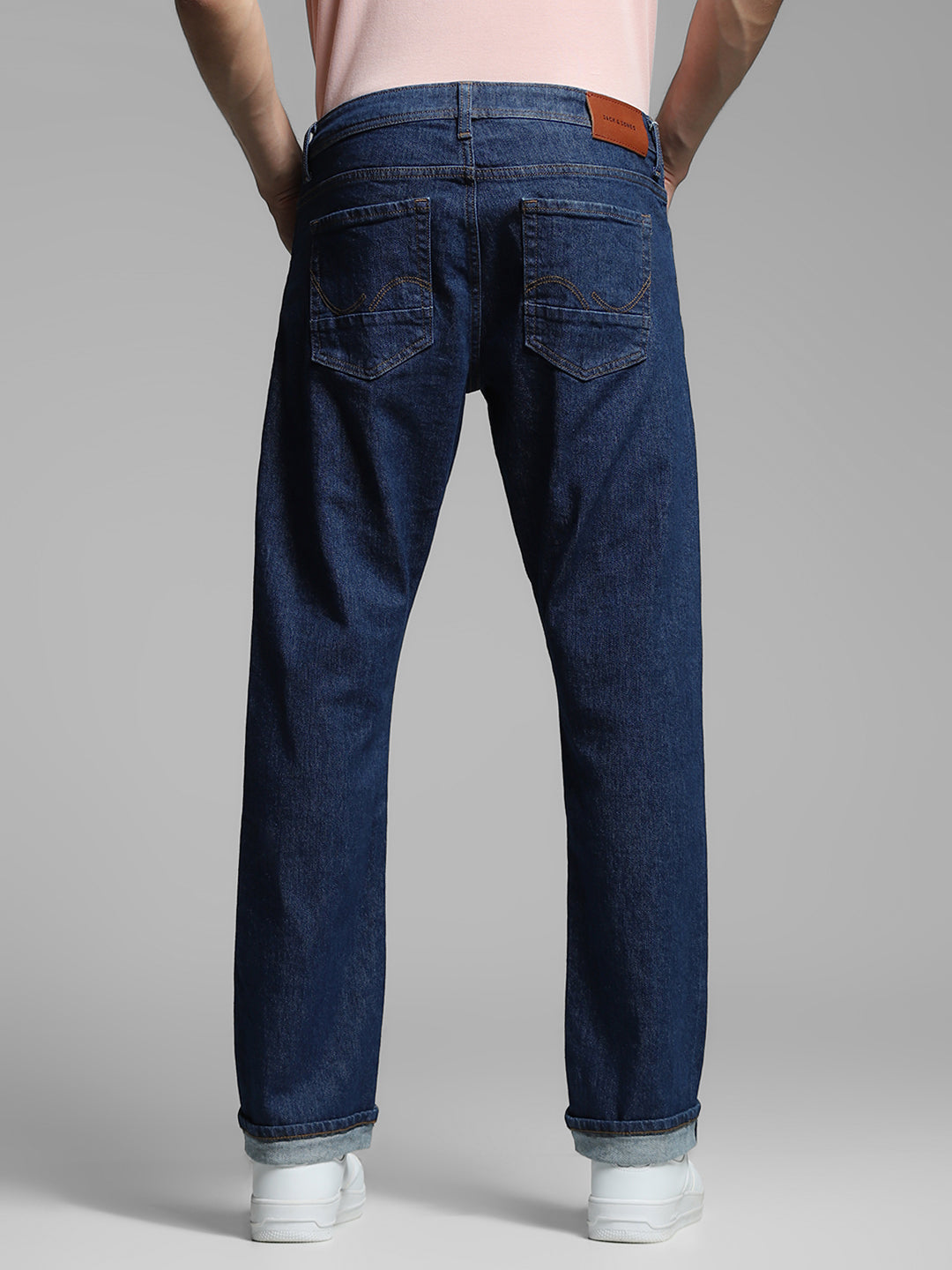Men's Dark Blue Regular Fit Low Rise Solid Jeans