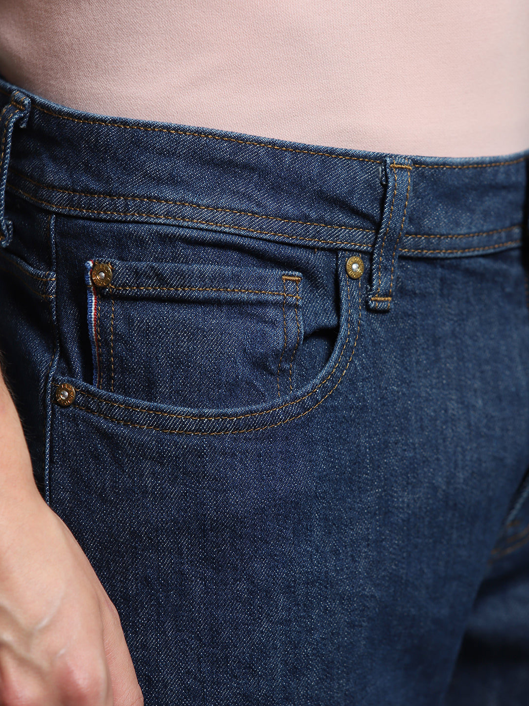 Men's Dark Blue Regular Fit Low Rise Solid Jeans