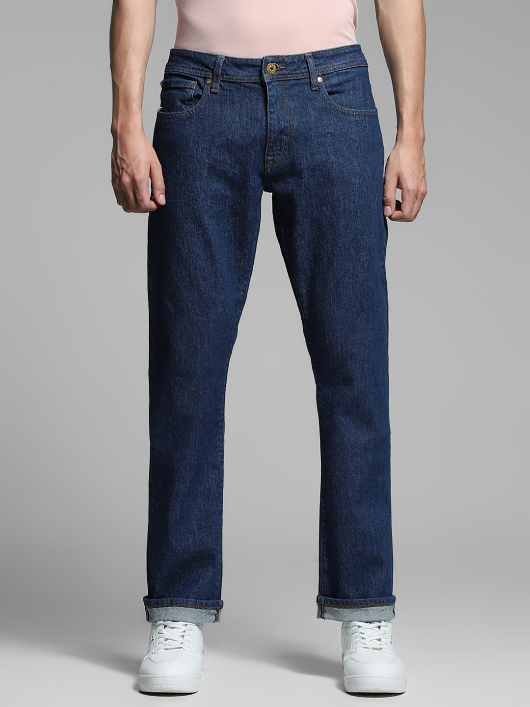 Men's Dark Blue Regular Fit Low Rise Solid Jeans