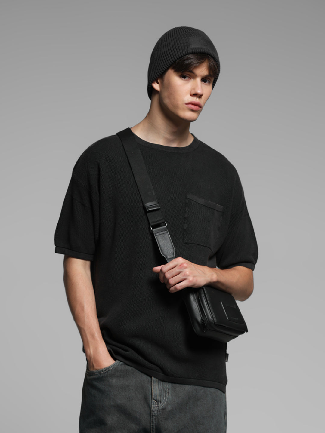 Black Cotton Washed Oversized T-shirt