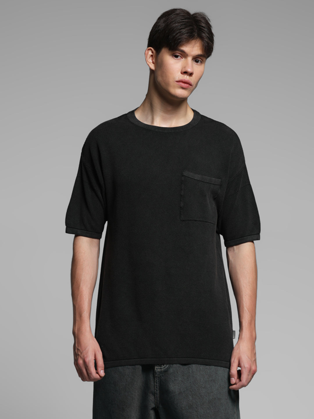 Black Cotton Washed Oversized T-shirt