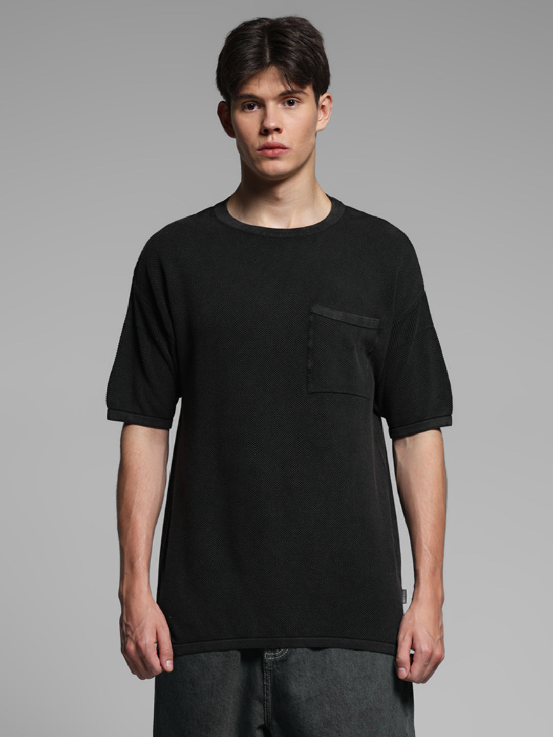 Black Cotton Washed Oversized T-shirt