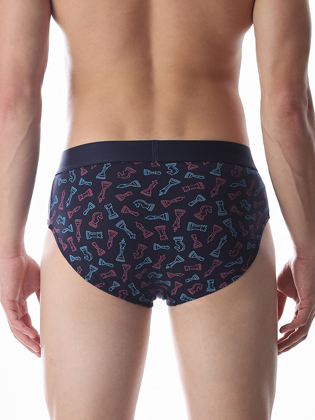 Navy Blue Chess Pawns Print Briefs