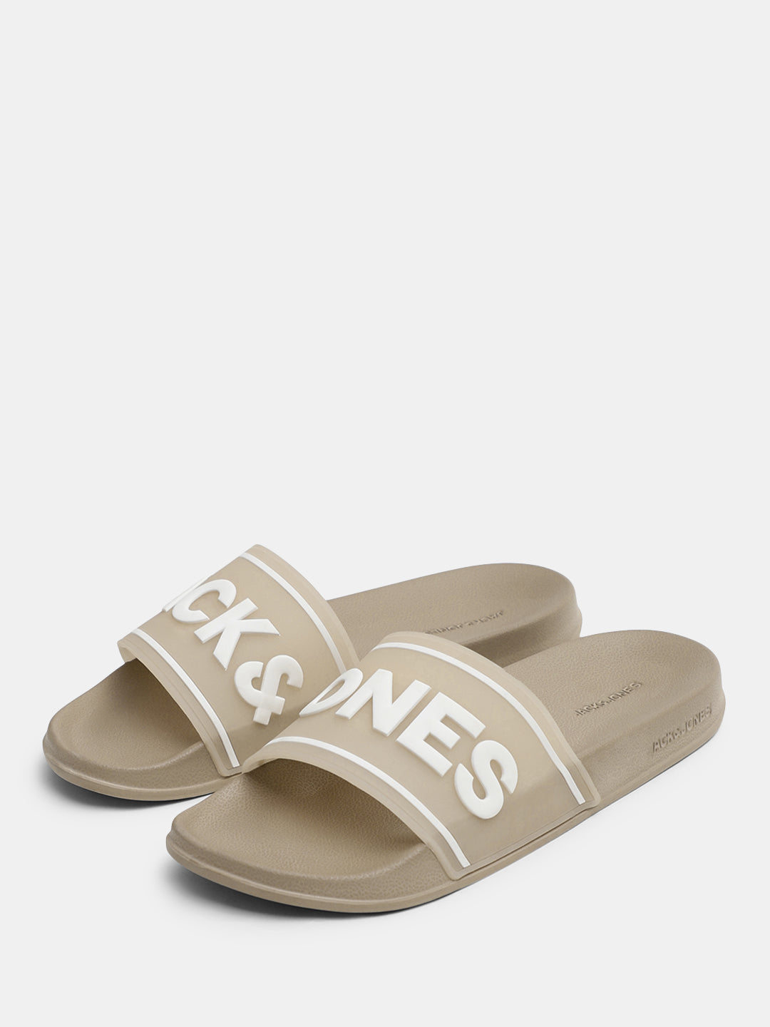 Beige Translucent Logo Print Pool Sliders
