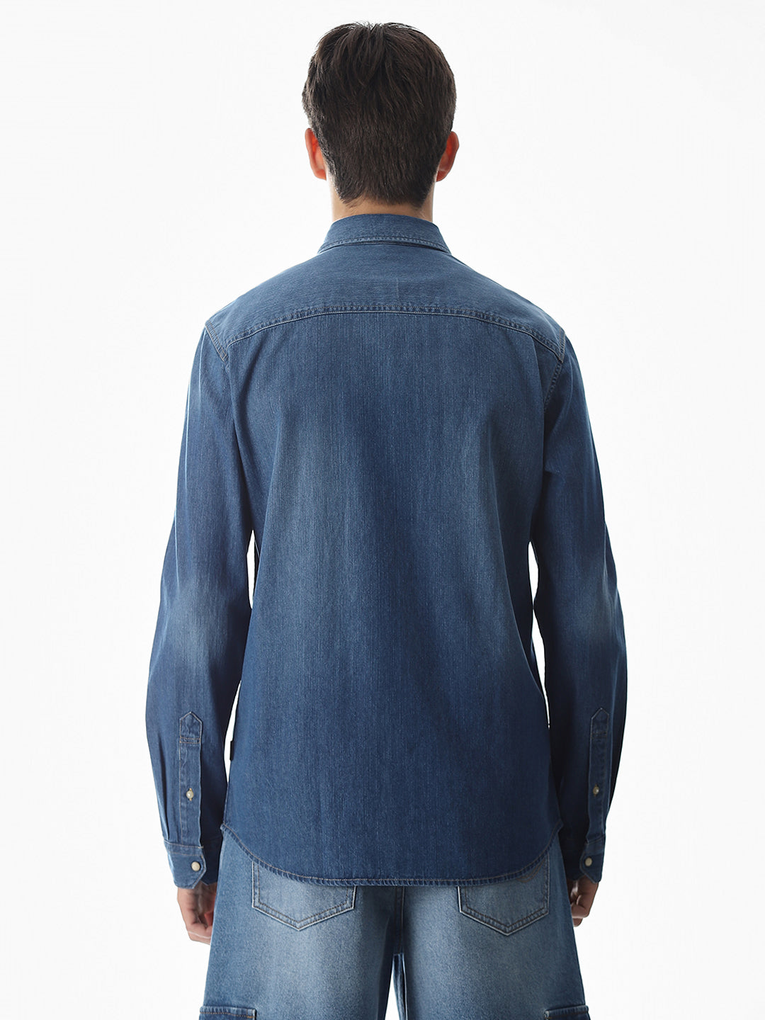 2 Patch Pocket Cotton Denim Shirt - Blue
