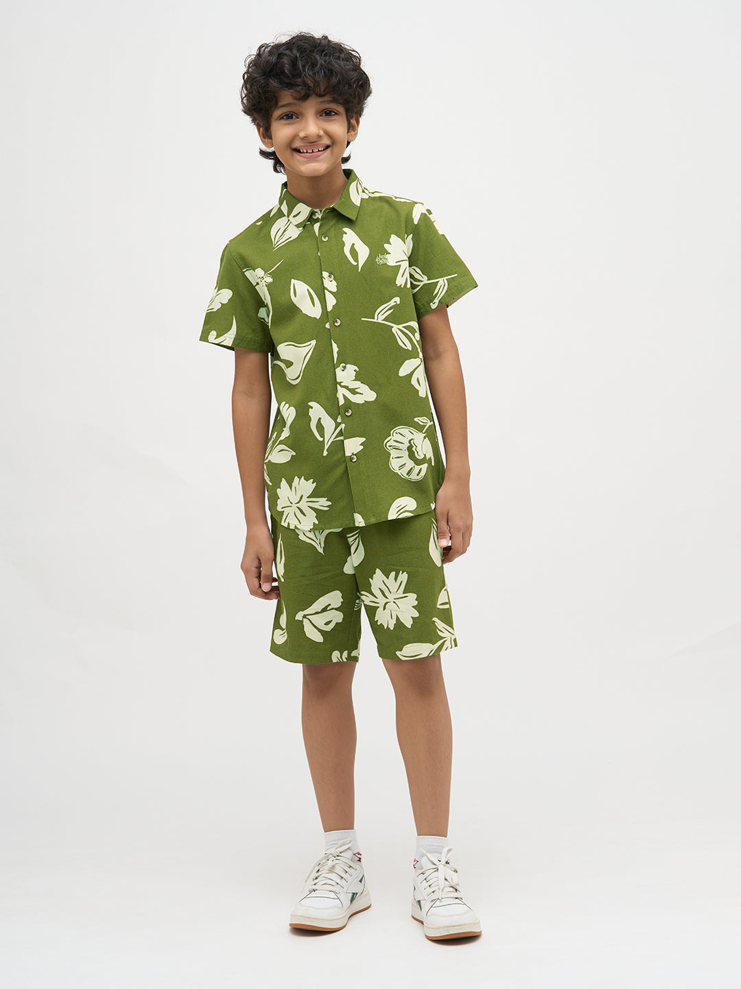 Boys Green Printed Shorts