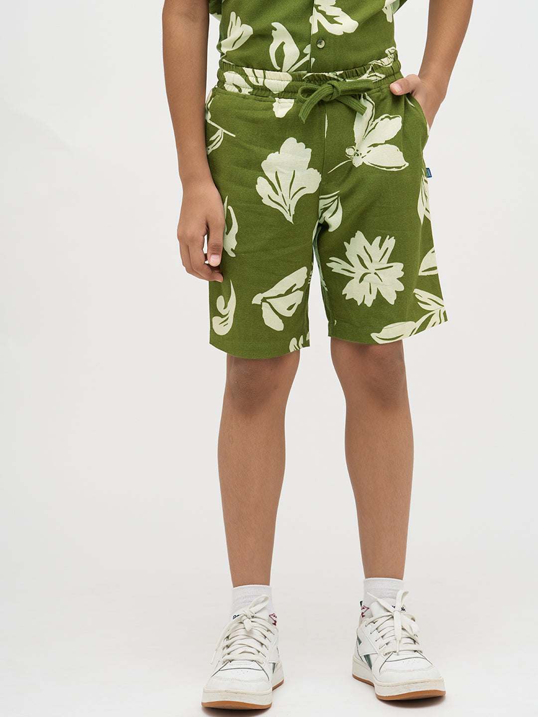 Boys Green Printed Shorts