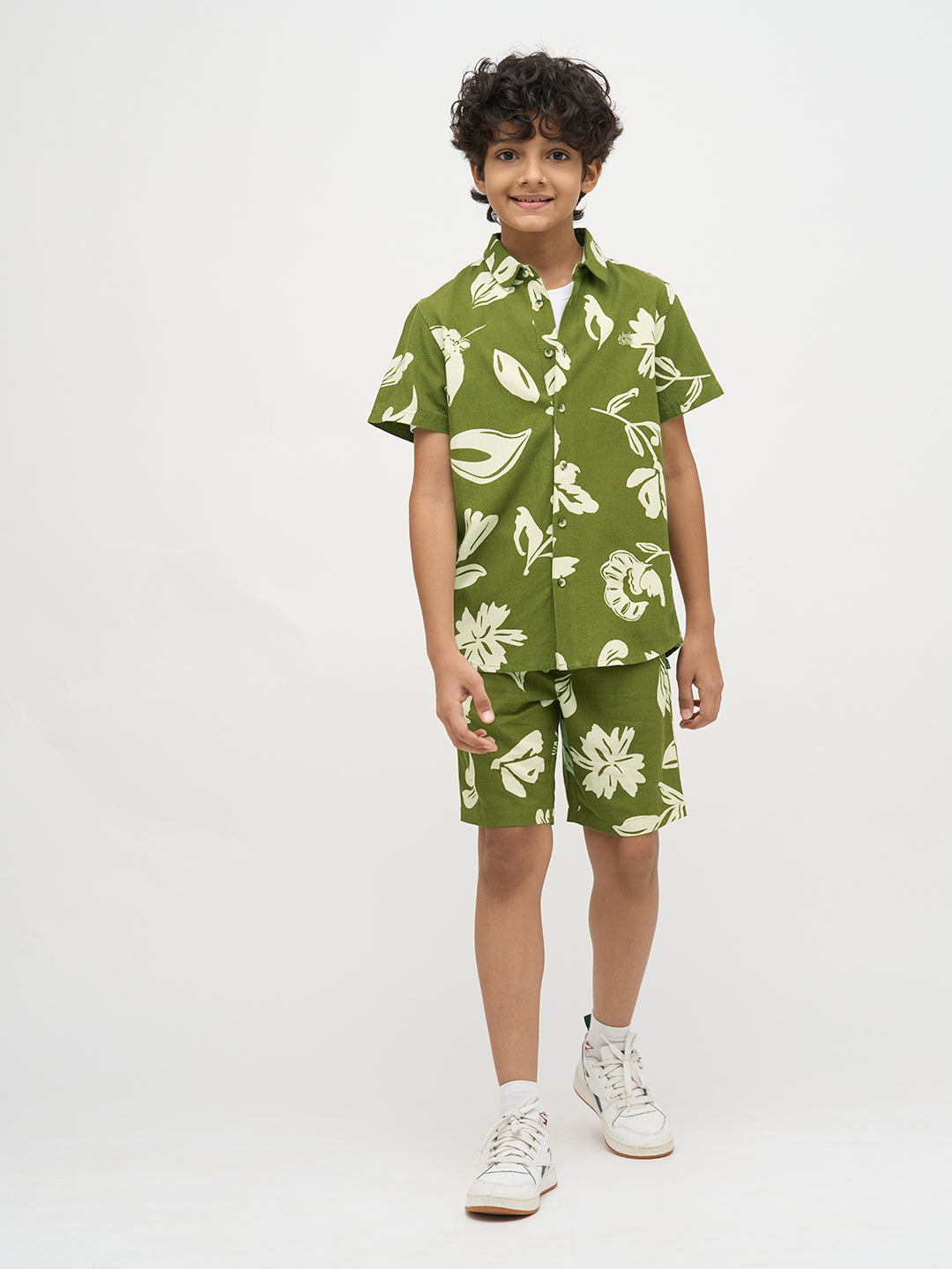 Boys Green Printed Shorts