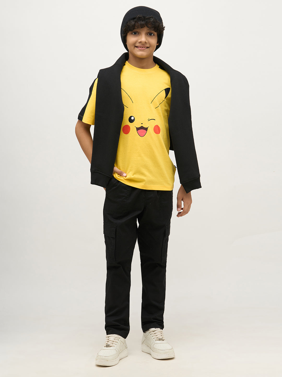 Boys Black Patch Pocket Cargo Pants