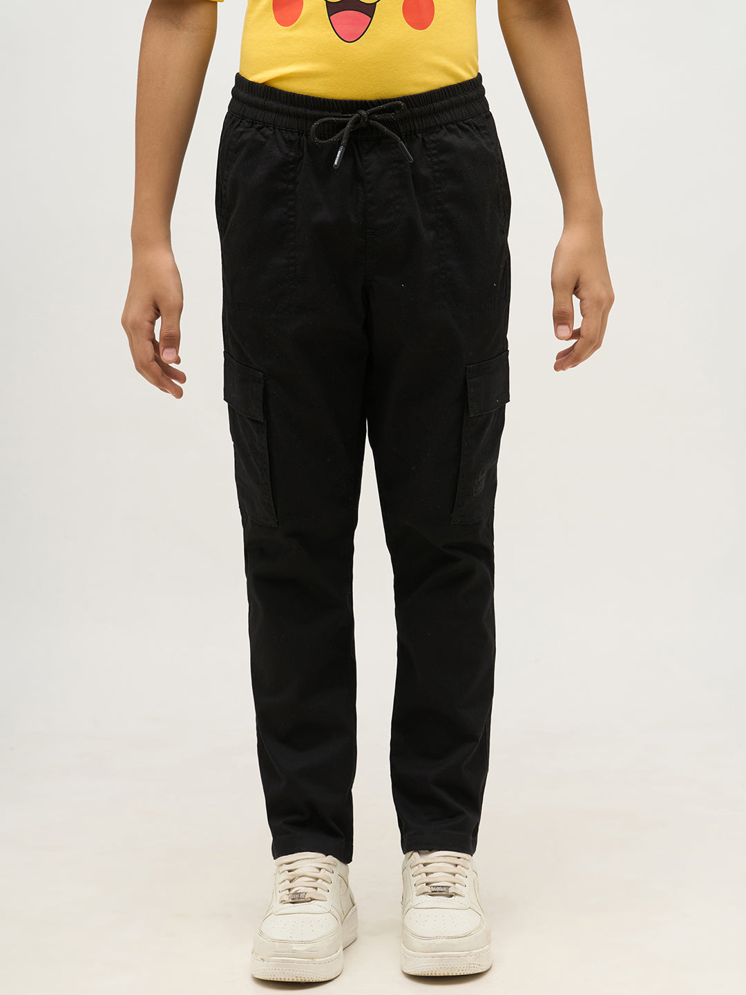 Boys Black Patch Pocket Cargo Pants