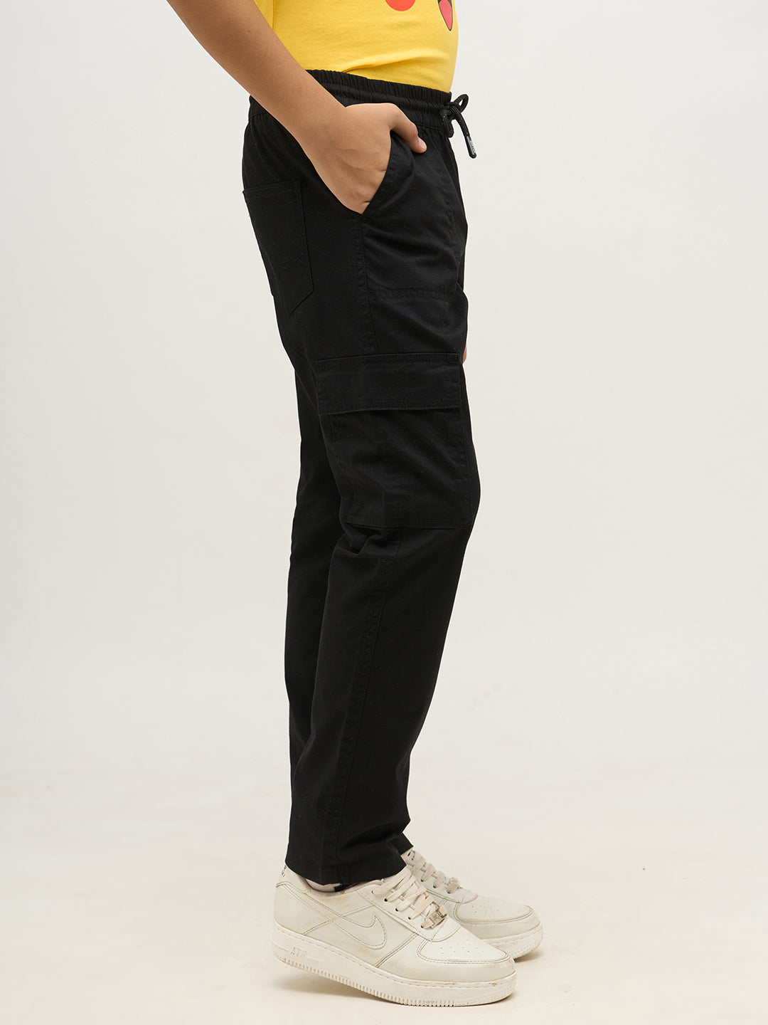 Boys Black Patch Pocket Cargo Pants