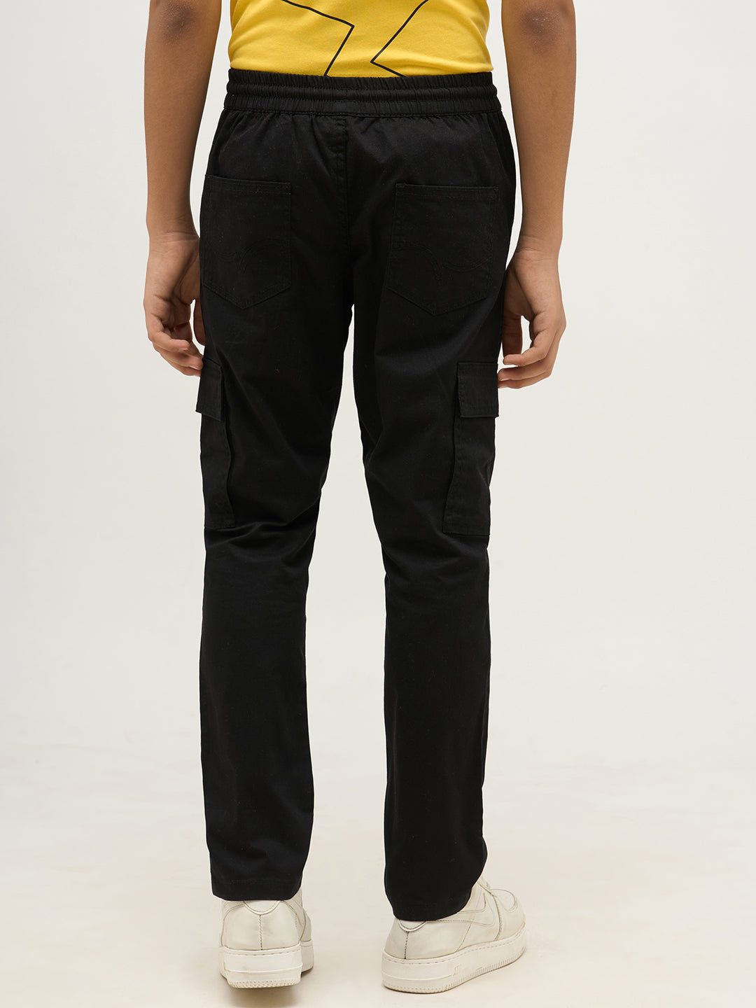 Boys Black Patch Pocket Cargo Pants