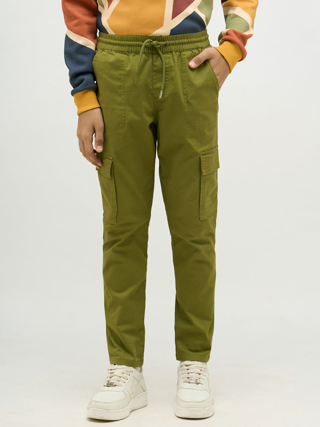 Boys Green Patch Pocket Cargo Pants