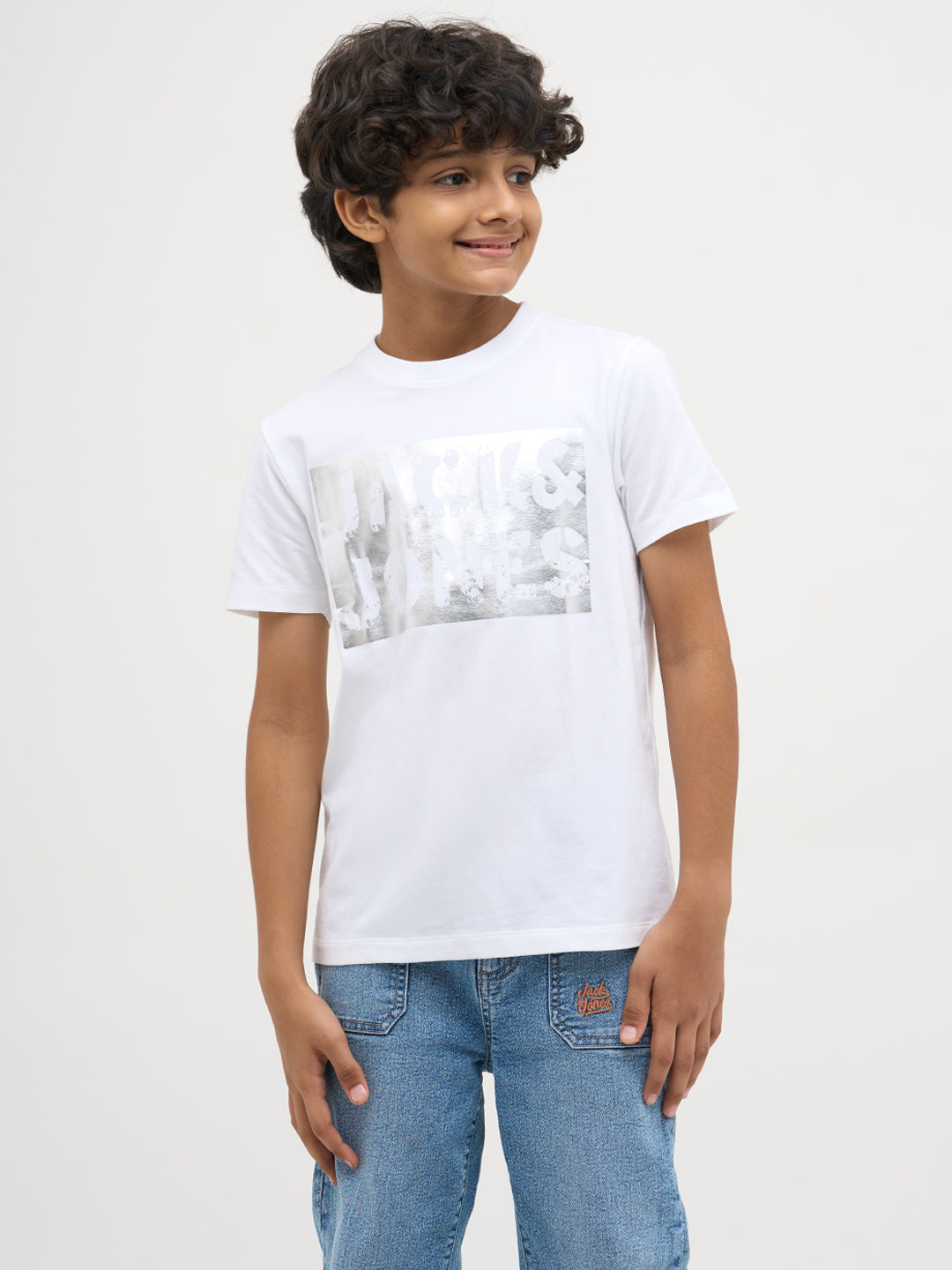 Boys Cotton Crew Neck Typography Chest Print T-Shirt - White