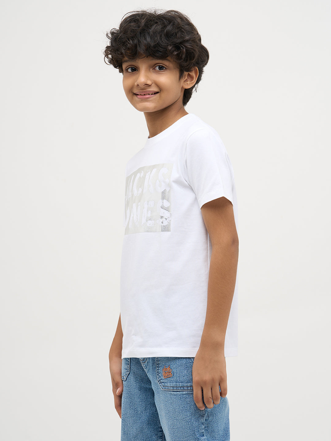Boys Cotton Crew Neck Typography Chest Print T-Shirt - White