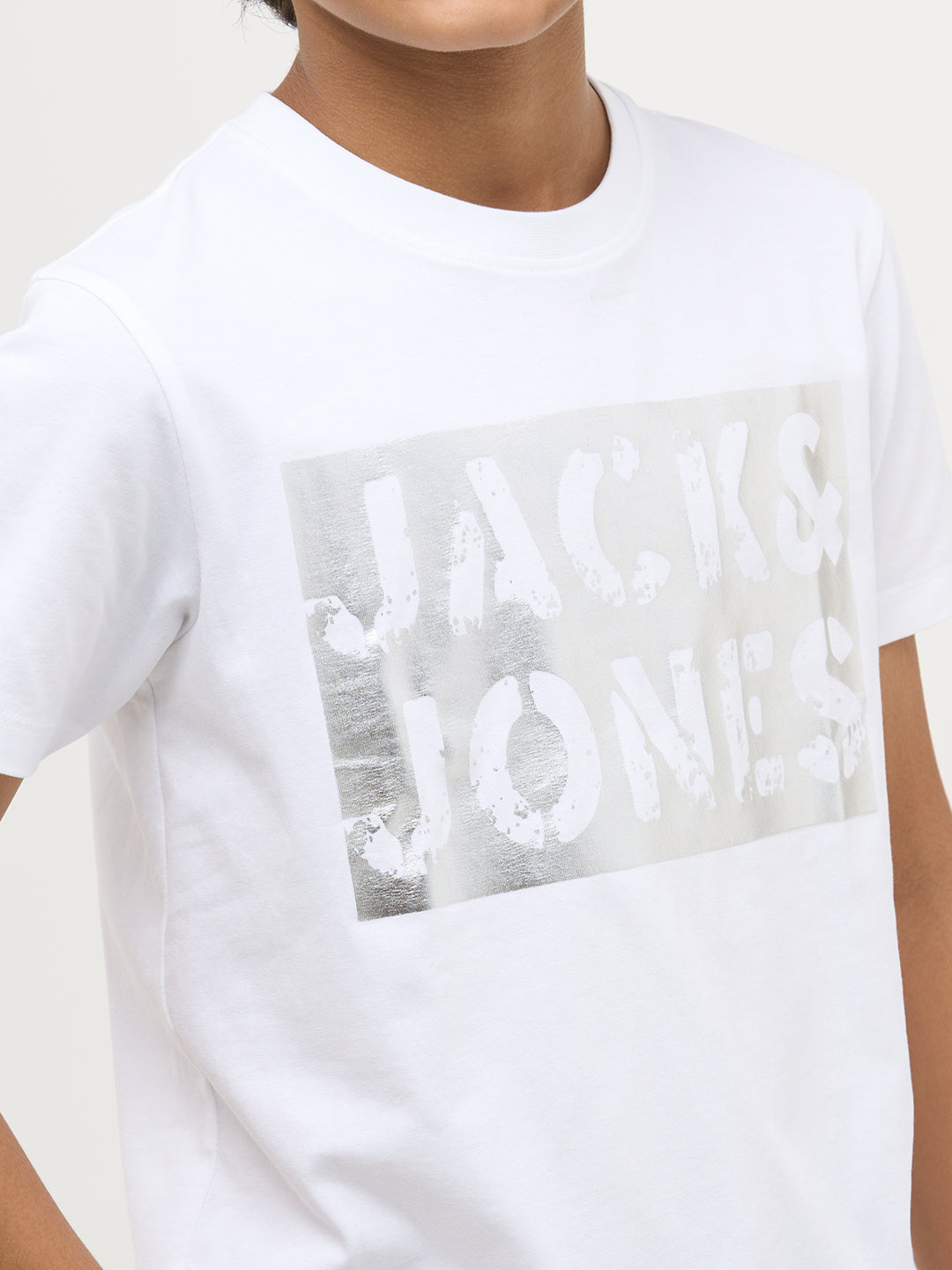Boys Cotton Crew Neck Typography Chest Print T-Shirt - White