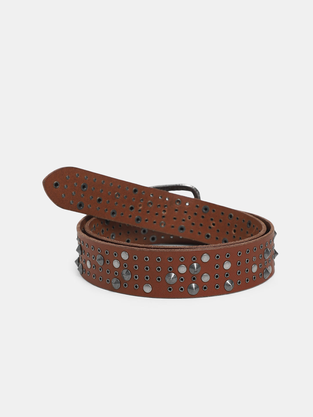 Studded Leather Belt - Dark Brown