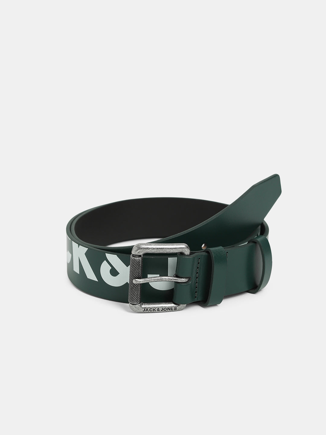 Green Printed Logo Leather Belt