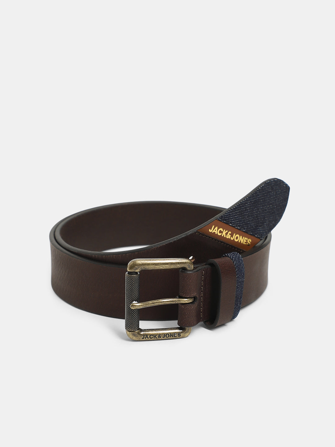 Brown Denim Detail Leather Belt